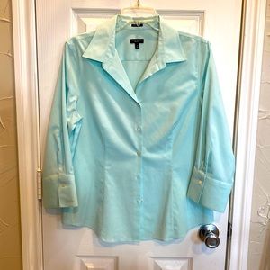 Talbots wrinkle resistant 3/4 length sleeve blouse.  Size 12.  Light aqua.
